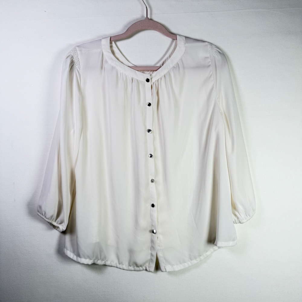 7th Avenue Off-White Pleated Button Down Blouse XL